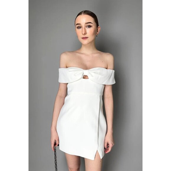 self-portrait Crepe Bow Mini Dress in White 2 New Womens Strapless Bridal - Picture 12 of 15